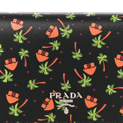 Prada Saffiano Palm Tree Print Chain Wallet Black 8 of 10