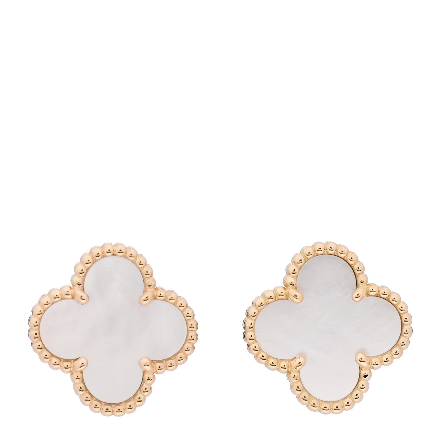 Van Cleef & Arpels 18K Yellow Gold Mother of Pearl Vintage Alhambra Earrings 1 of 6