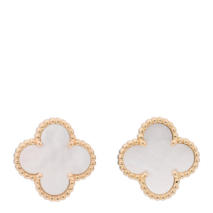 Van Cleef & Arpels 18K Yellow Gold Mother of Pearl Vintage Alhambra Earrings 1 of 6