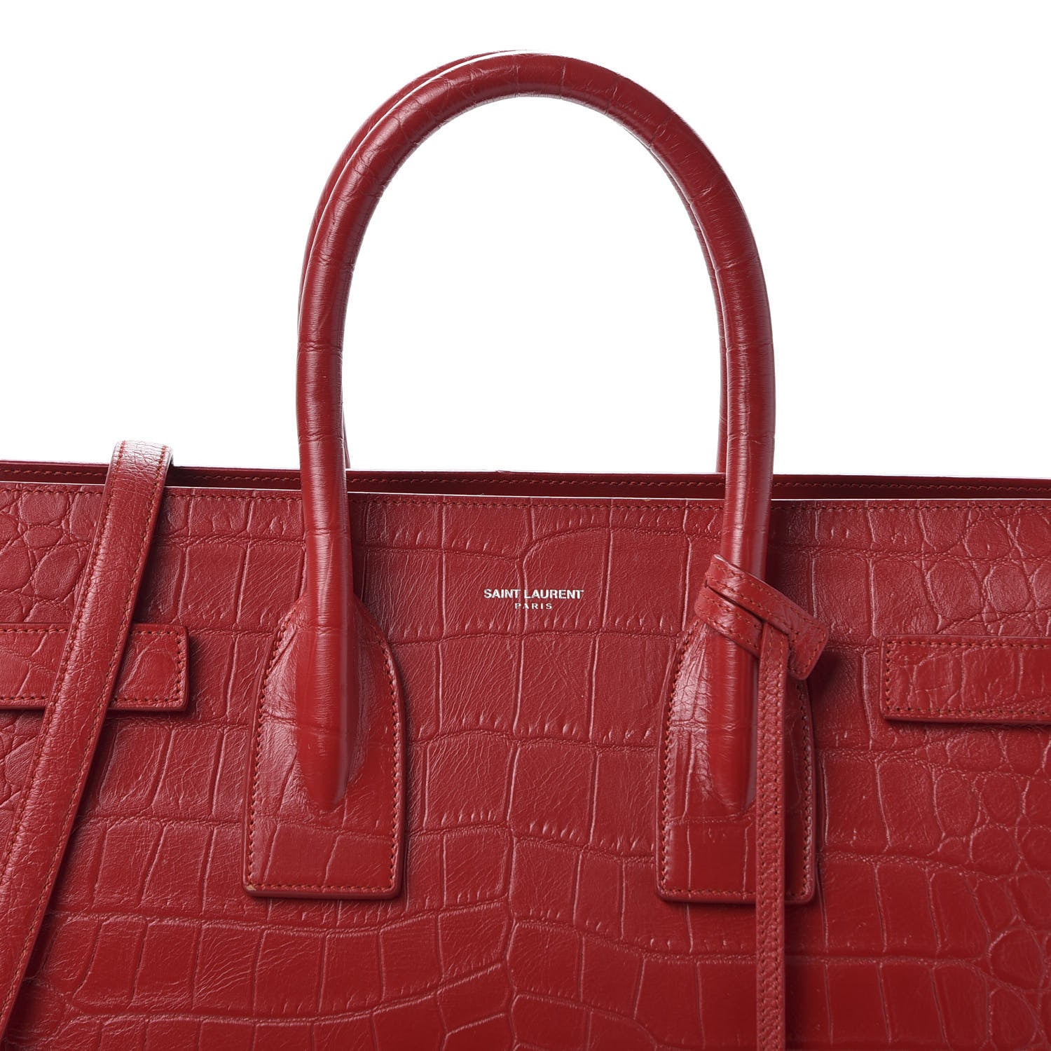 Saint Laurent Calfskin Crocodile Embossed Small Sac De Jour Eros Red 9 of 9