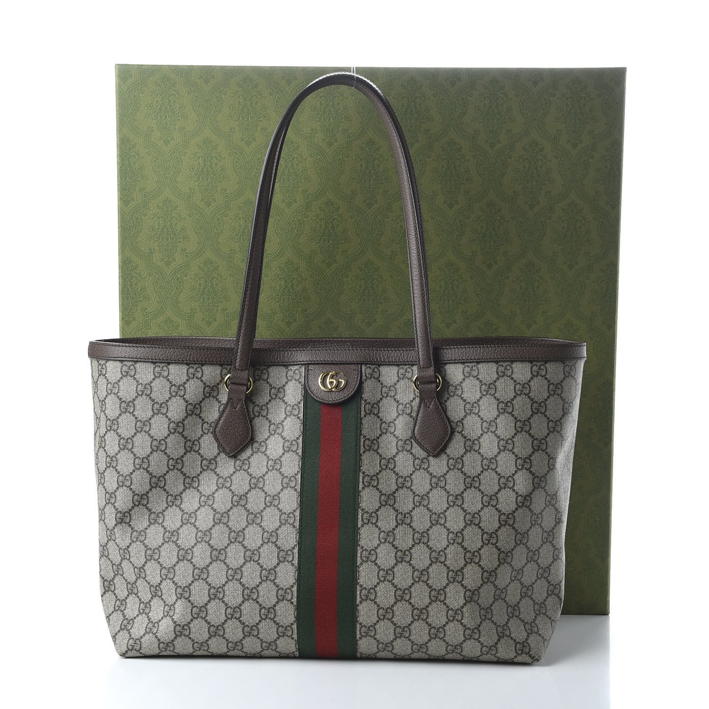 GG Supreme Monogram Medium Ophidia Shopping Tote Brown