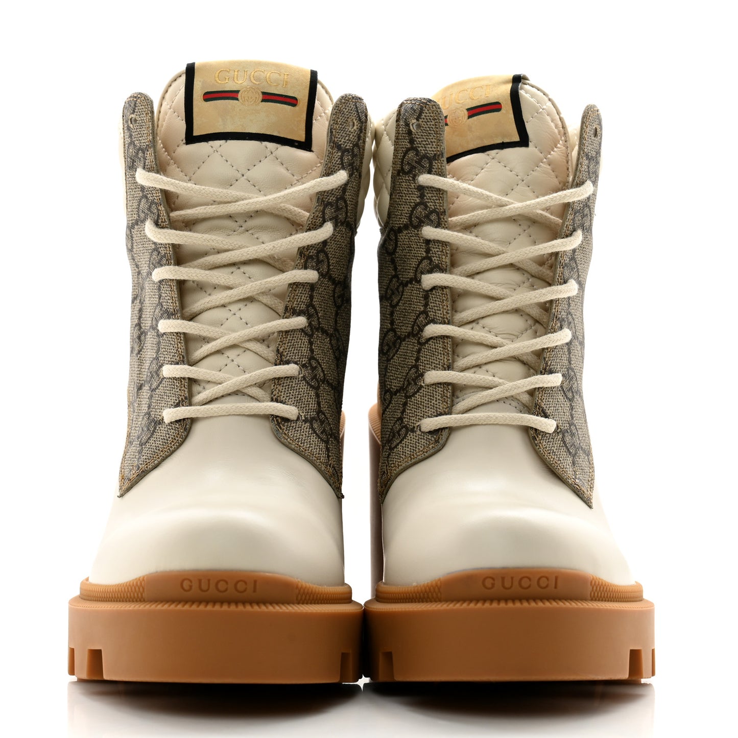 Calfskin GG Supreme Monogram Nappa Quilted Lace Up Ankle Boots 40.5 Mystic White Beige