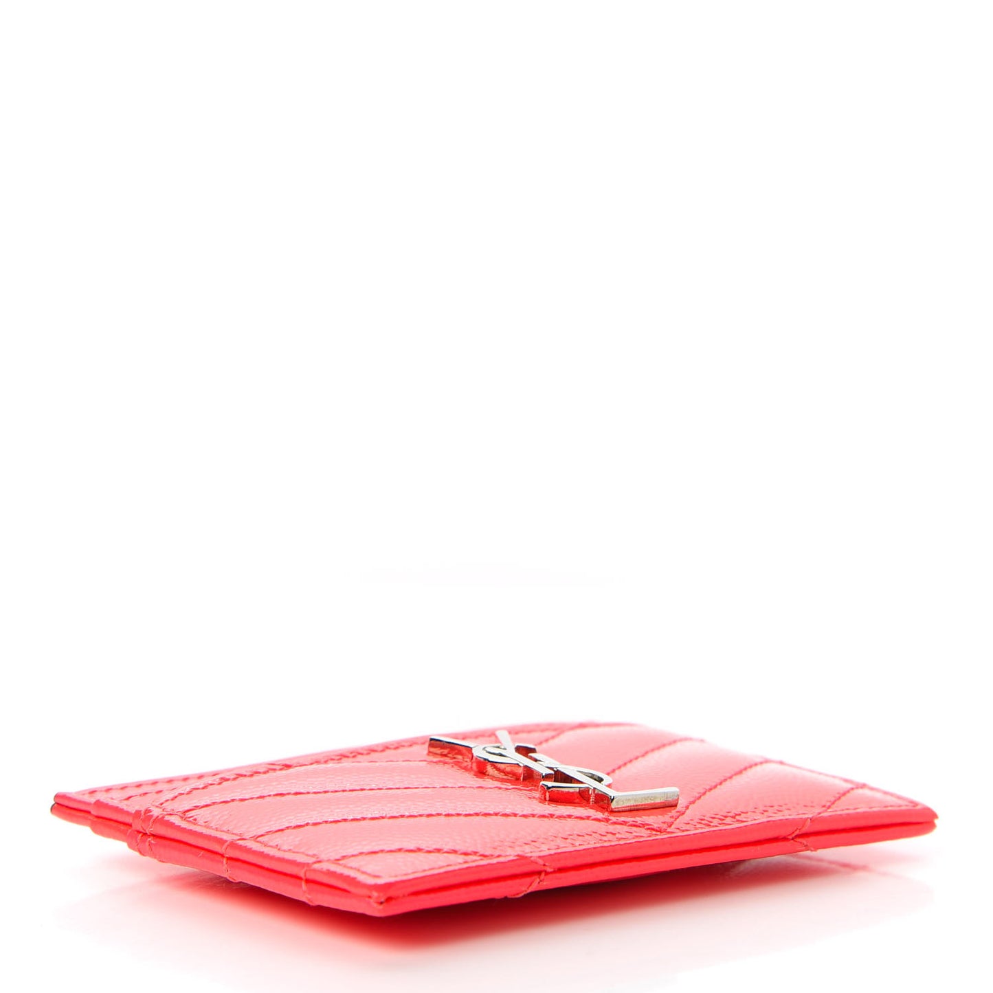 Patent Grain De Poudre Matelasse Chevron Monogram Credit Card Case Neon Pink