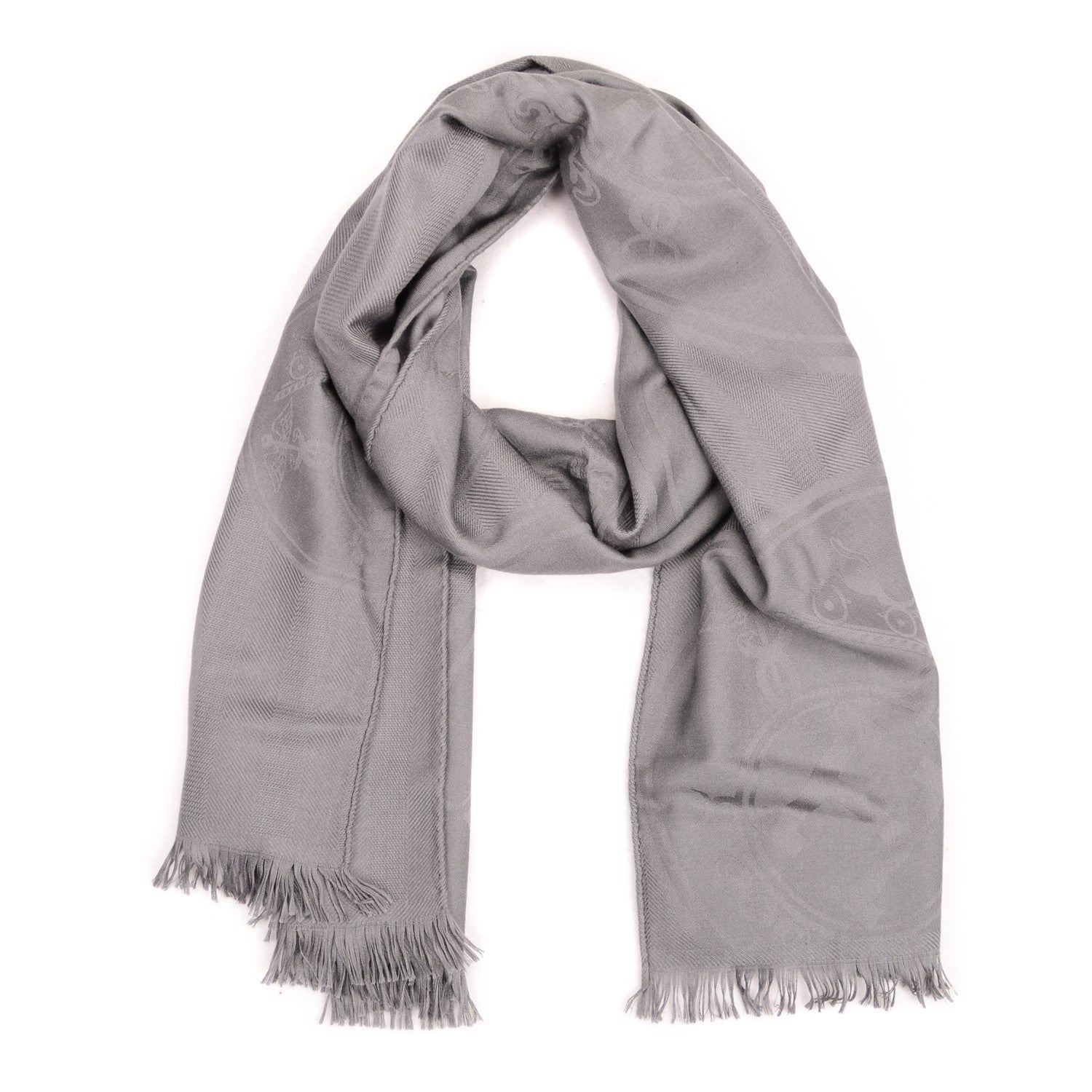 Hermes Cashmere Silk Jacquard New Libris Scarf Gris Souris 1 of 5