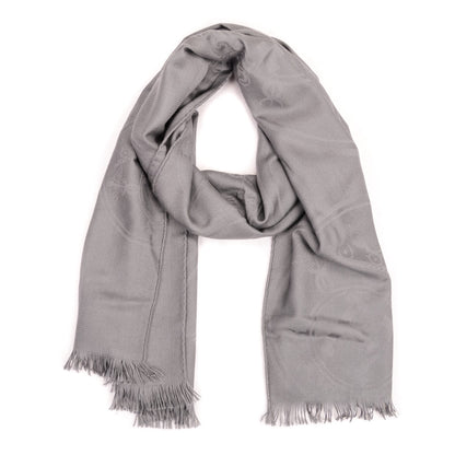 Hermes Cashmere Silk Jacquard New Libris Scarf Gris Souris 1 of 5