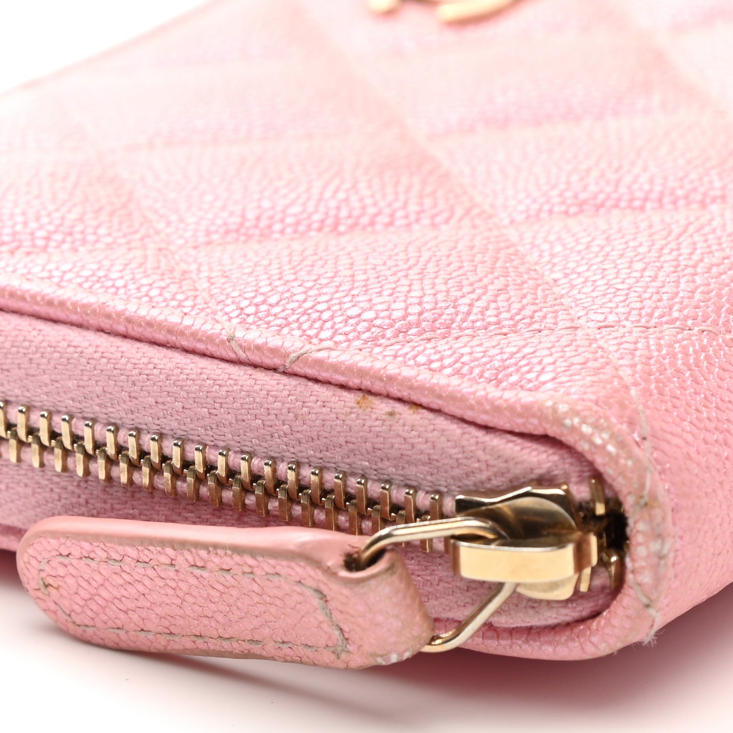 Iridescent Caviar Quilted Medium Zip Around Wallet Pink