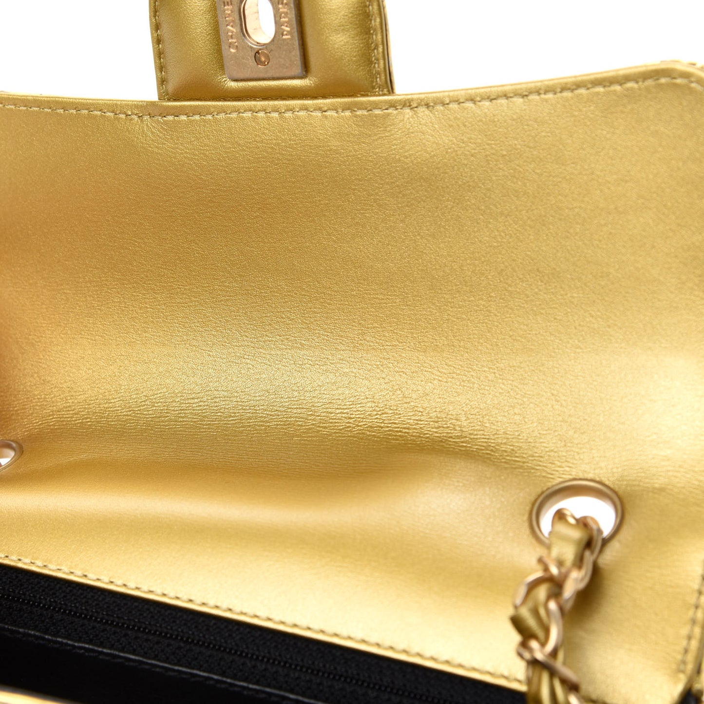 Metallic Calfskin Crocodile Embossed Cocodile Rectangular Mini Flap Gold