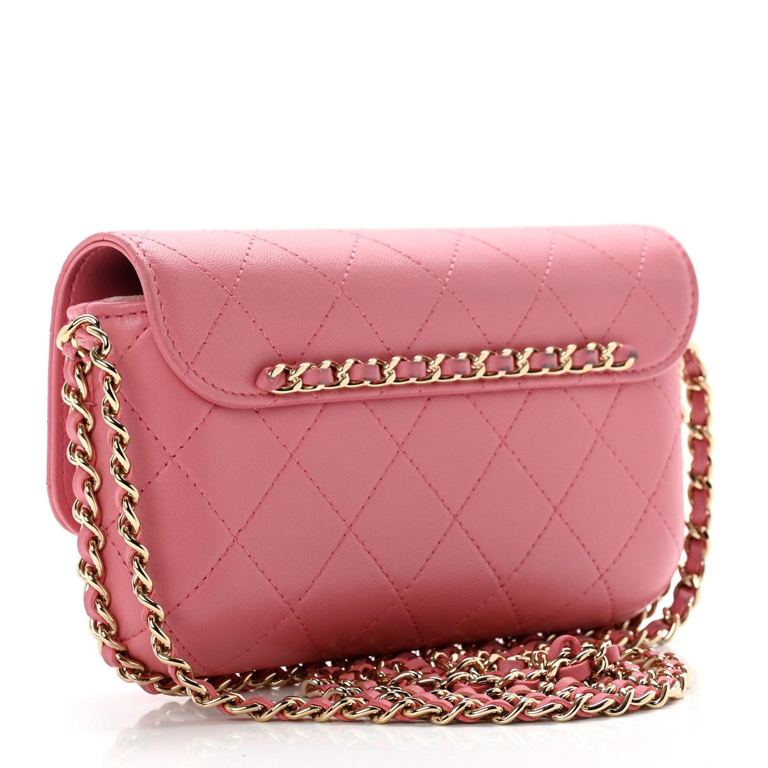 Chanel Calfskin Diamond Stitched Chain Around Flap Phone Holder Dark Pink 3 of 11