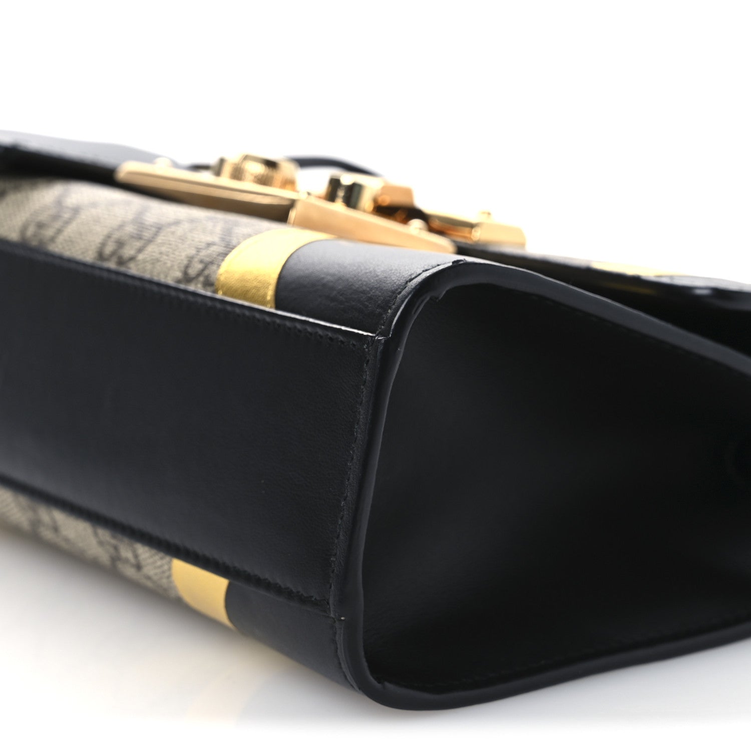 Gucci Calfskin GG Supreme Monogram Small Padlock Shoulder Bag Black Gold 10 of 14