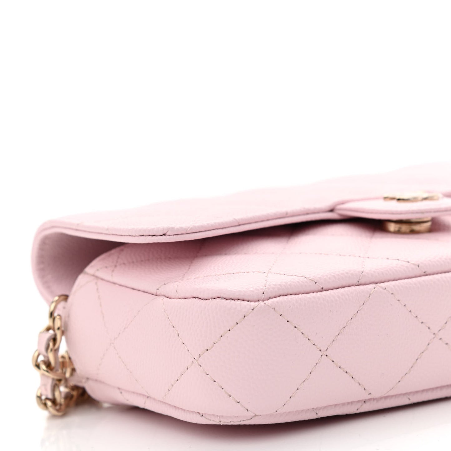 Caviar Quilted Flap Phone Holder With Chain Light Pink