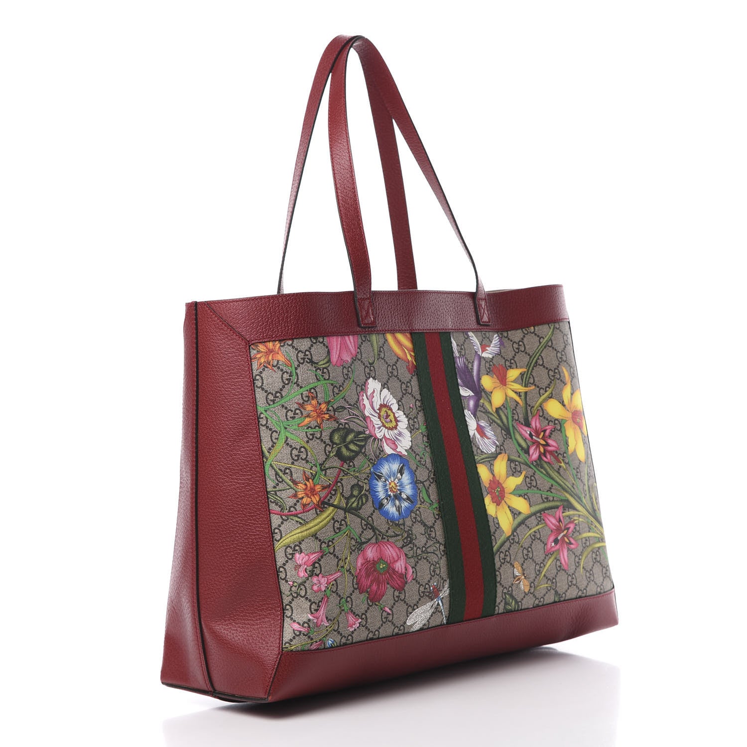 Gucci GG Supreme Monogram Flora Web Large Ophidia Tote Red 3 of 13