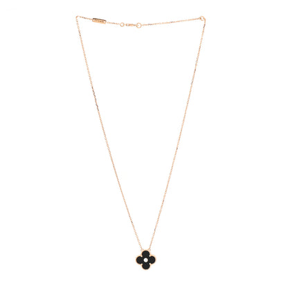 Van Cleef & Arpels 18K Rose Gold Diamond Black Onyx Vintage Alhambra Pendant Necklace 3 of 7