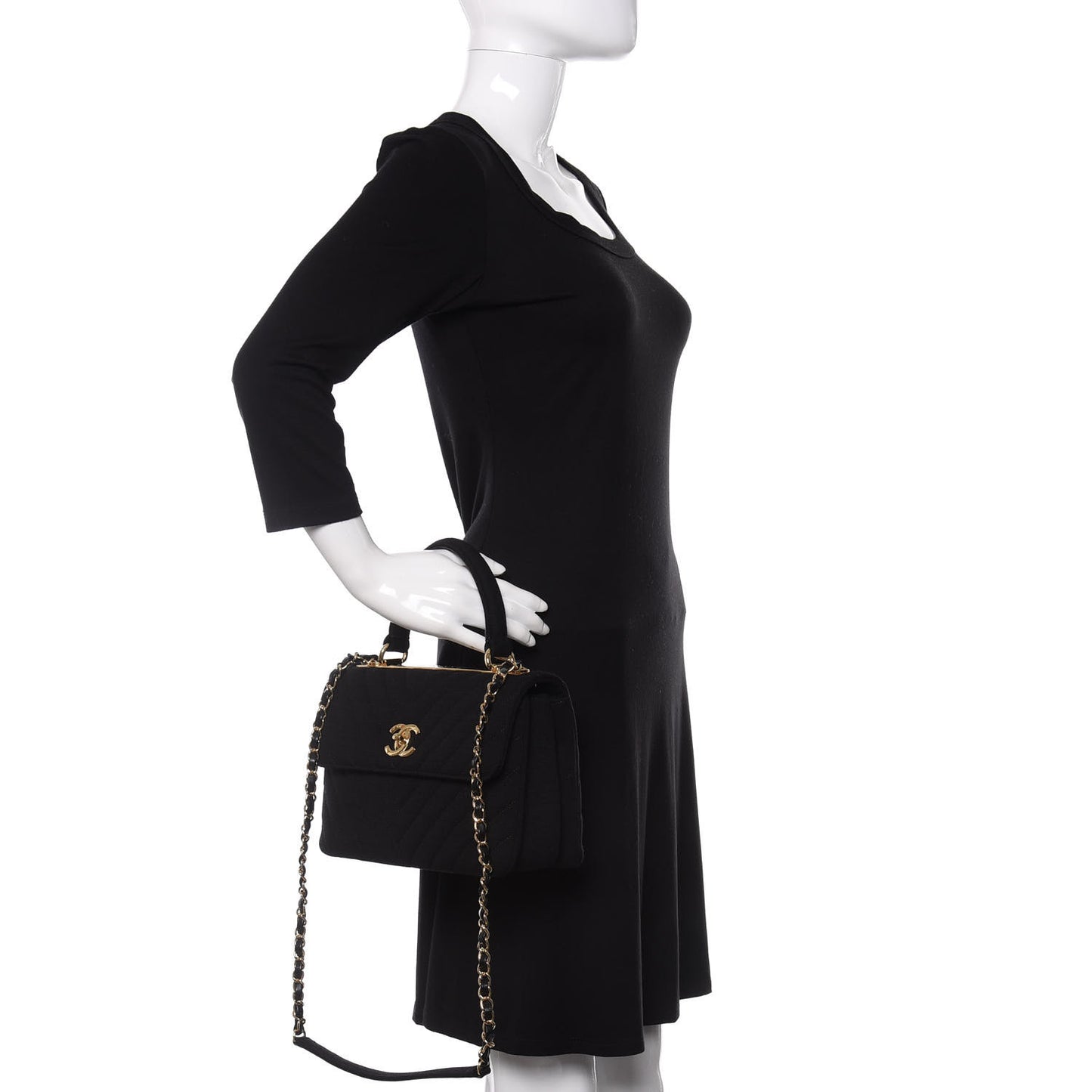 Jersey Chevron Quilted Small Trendy CC Dual Handle Flap Bag Black