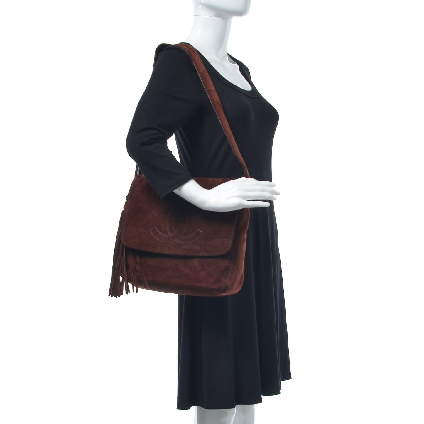 Suede Tassel CC Shoulder Bag Brown