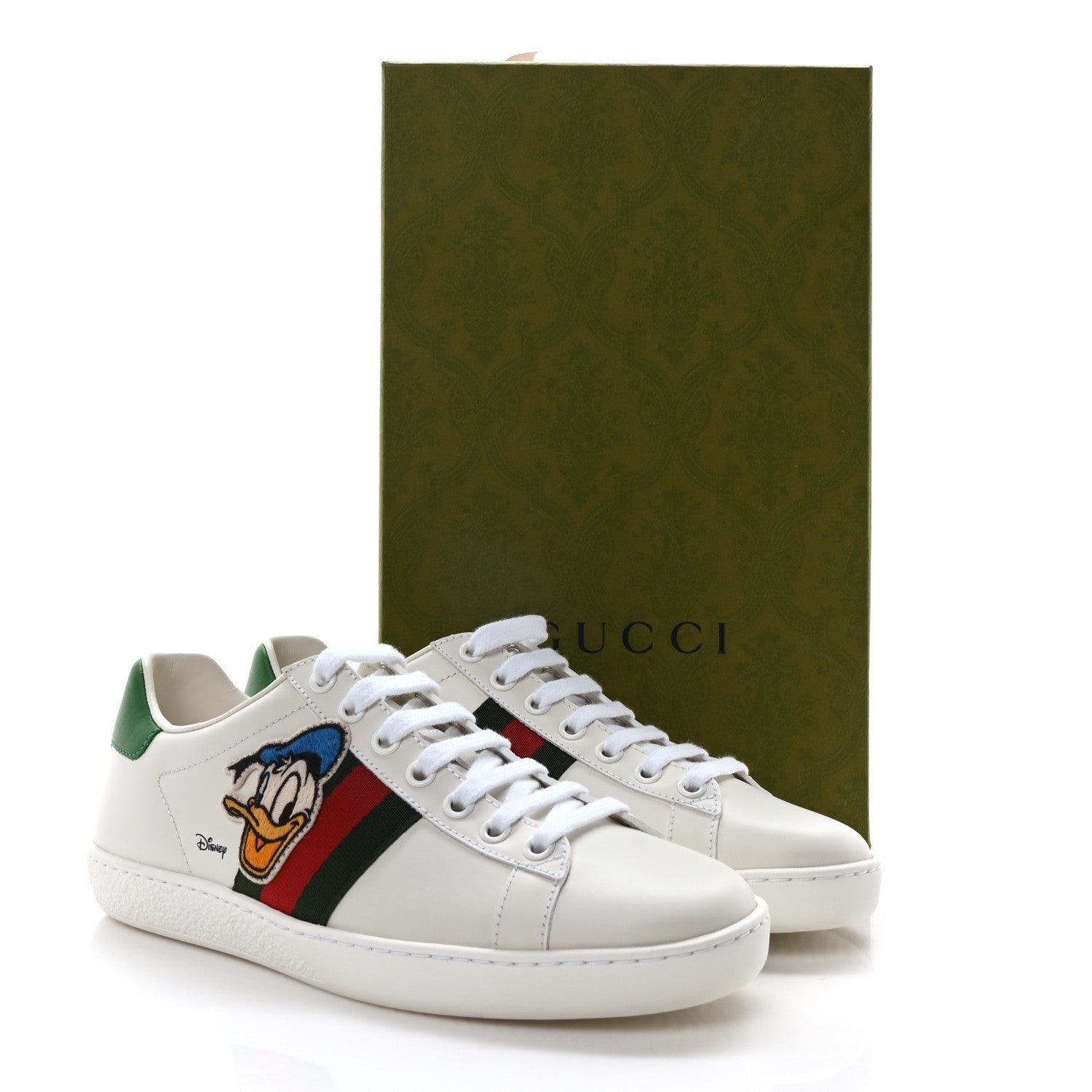 Gucci X DISNEY Calfskin Miro Soft Web Donald Duck Womens Ace Sneakers 36 White New Shamarock 9 of 9