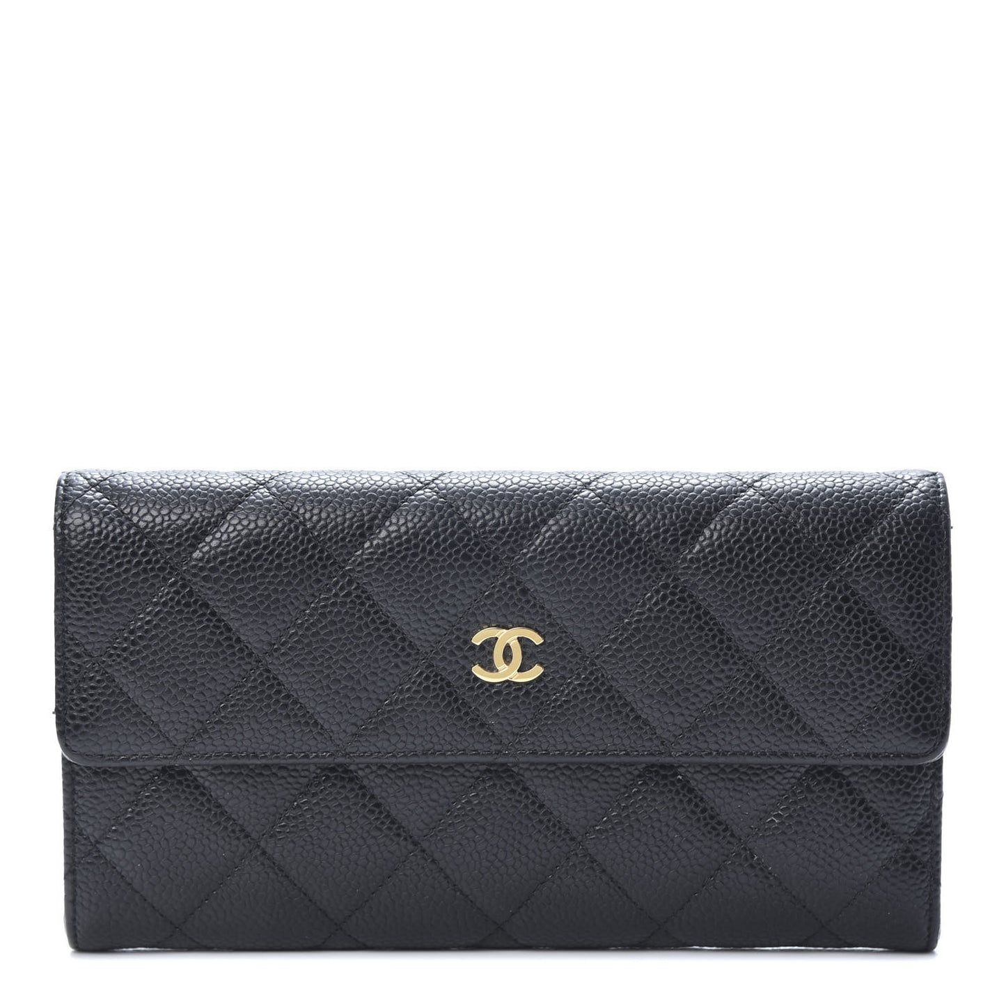 Caviar Quilted Large Flap Wallet Black