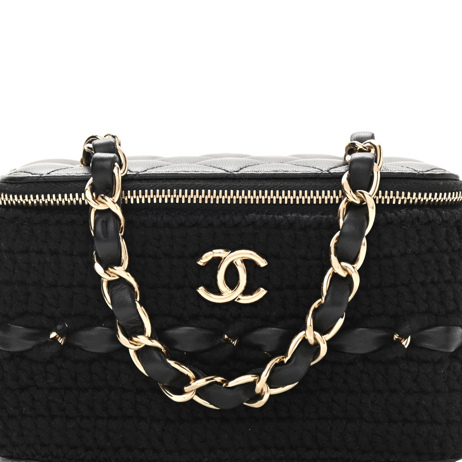 Chanel Lambskin Crochet Quilted Small Vanity Case With Chain Black 8 of 11