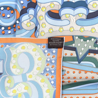 Hermes Silk Electrique Scarf 45 Potiron Bleu Vert 4 of 4