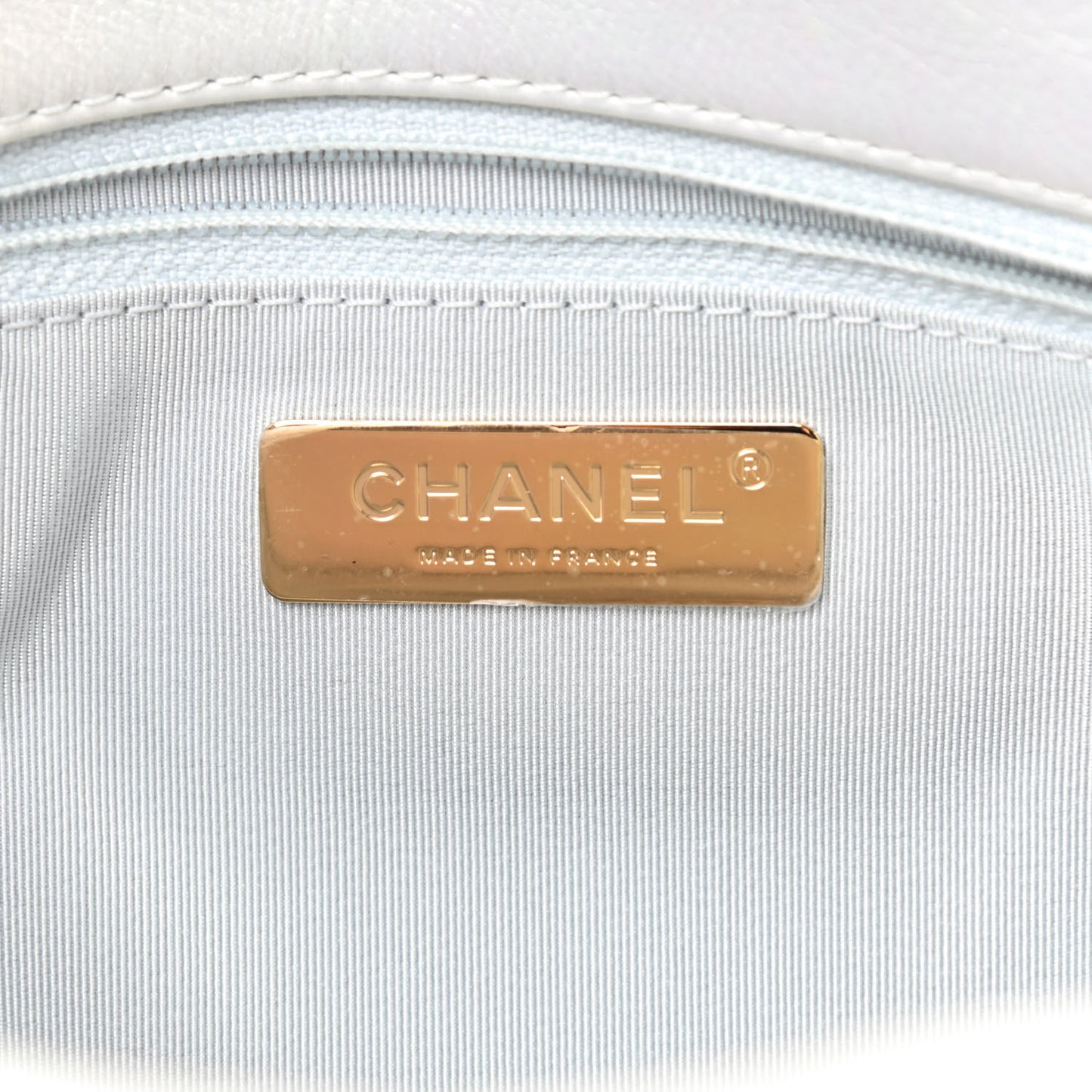 Iridescent Calfskin Quilted Large Chanel 19 Flap White