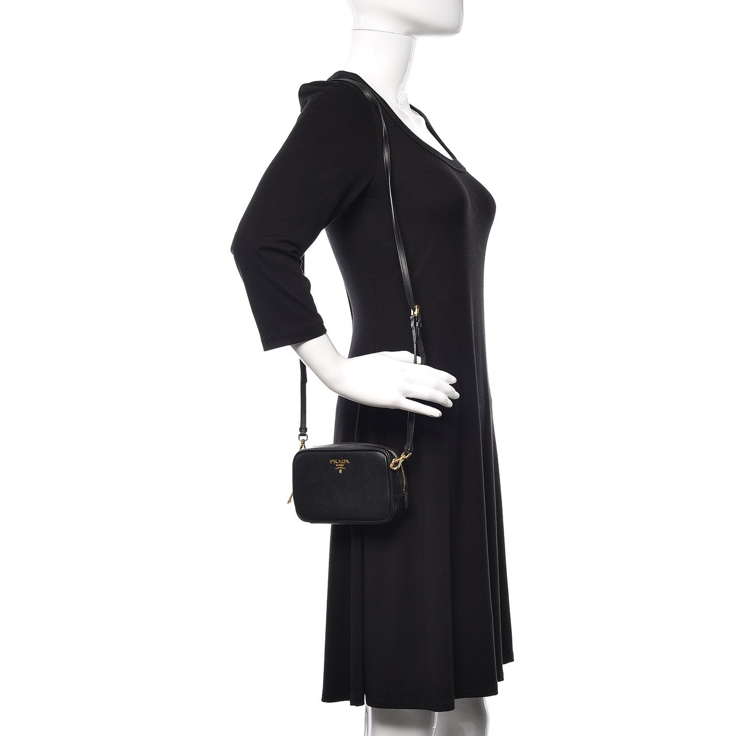 Saffiano Mini Camera Crossbody Bag Black
