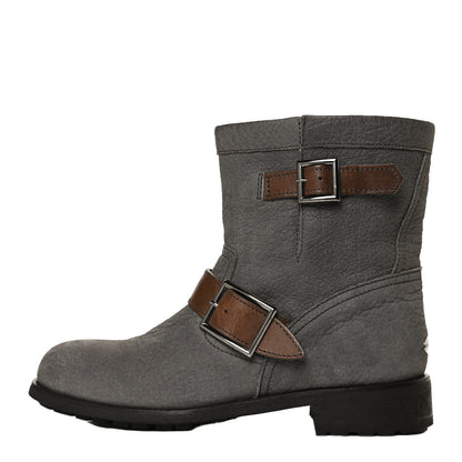 Jimmy Choo Grained Lambskin Suede Youth Biker Boots 39 Grey 1 of 13