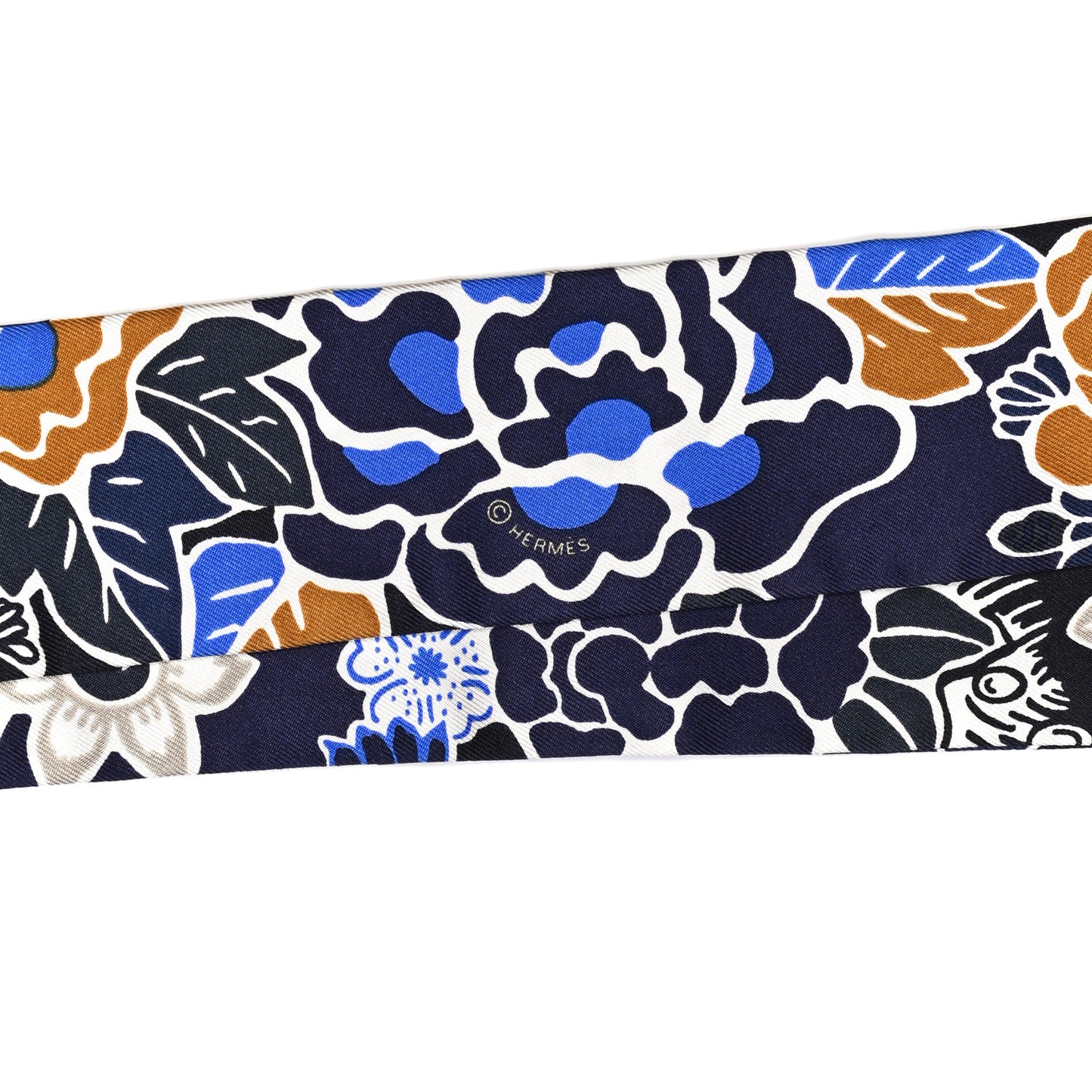 Silk Bingata Twilly Marine Tabac White