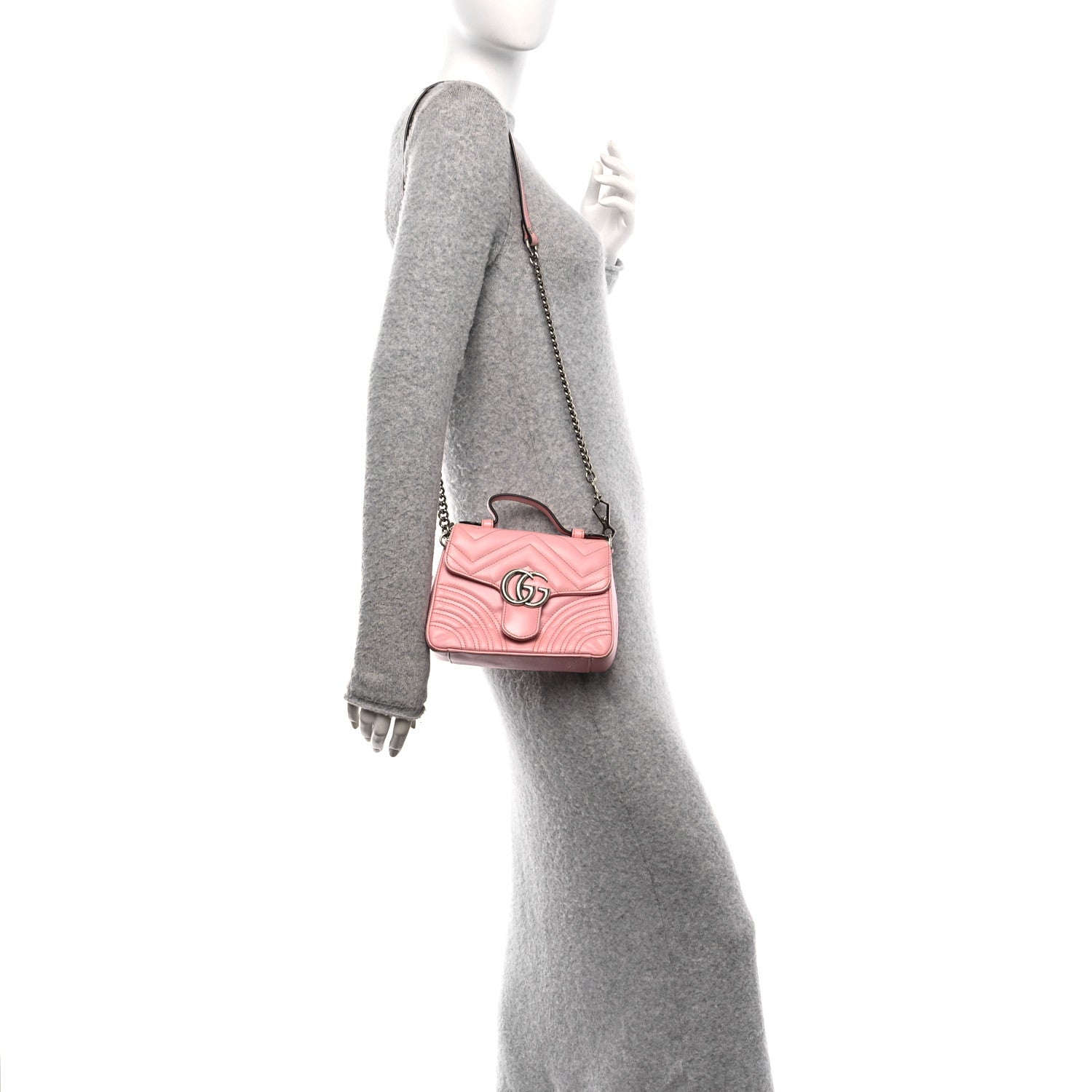 Gucci Calfskin Matelasse Mini GG Marmont Top Handle Shoulder Bag Wild Rose 2 of 10