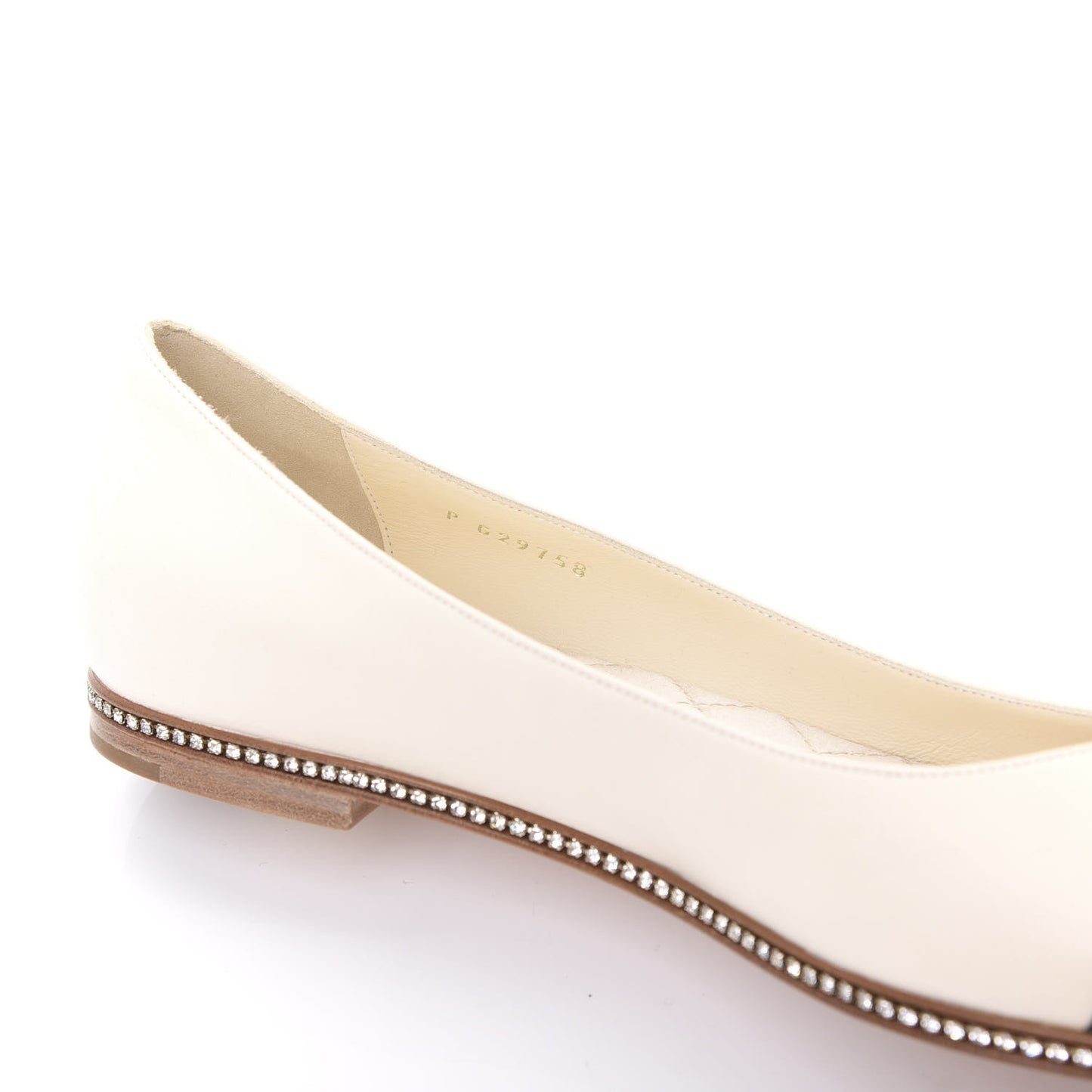 Patent Lambskin Crystal CC Cap Toe Ballerina Flats 38.5 Beige Black