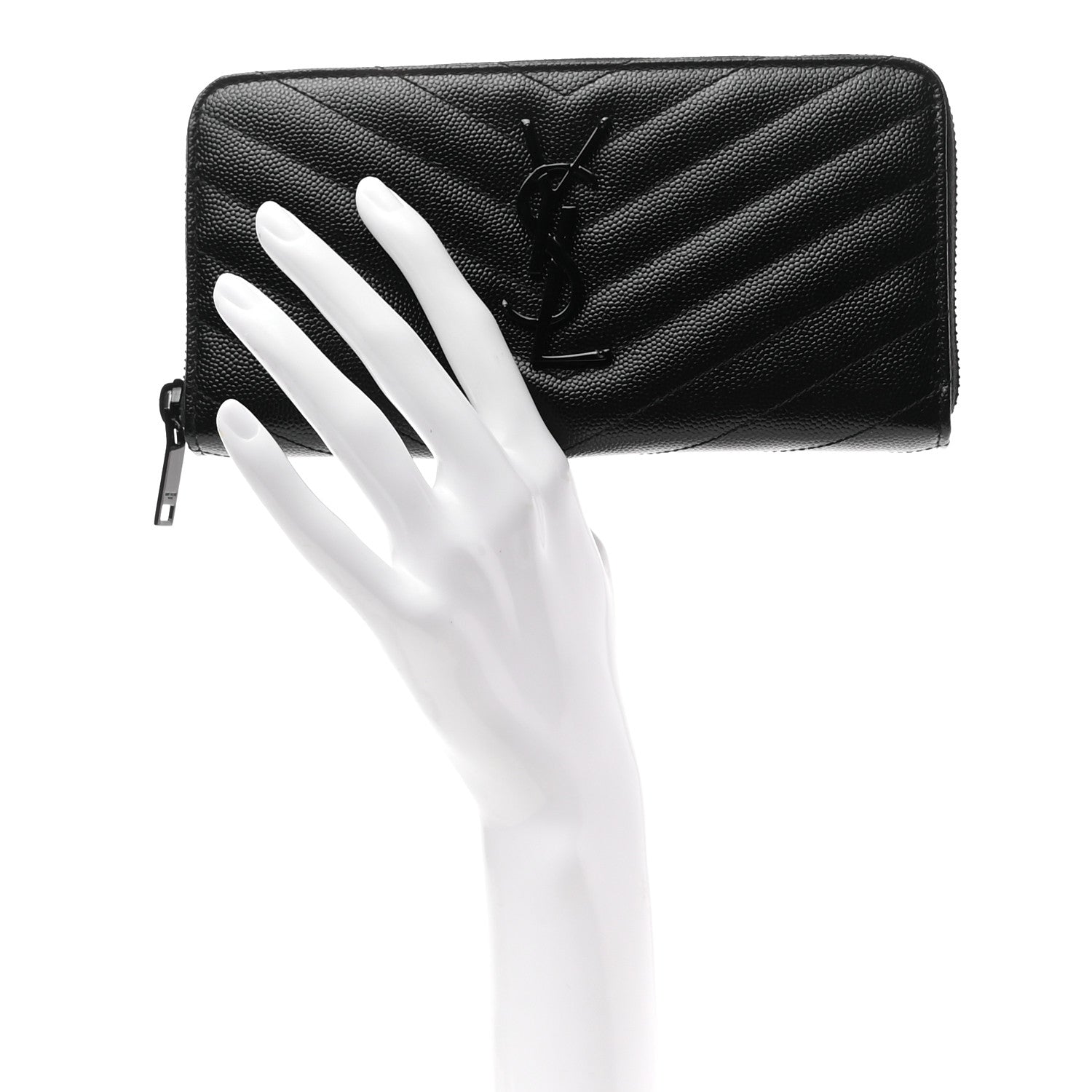 Saint Laurent Grain De Poudre Matelasse Chevron Monogram Zip Around Wallet Black 2 of 6