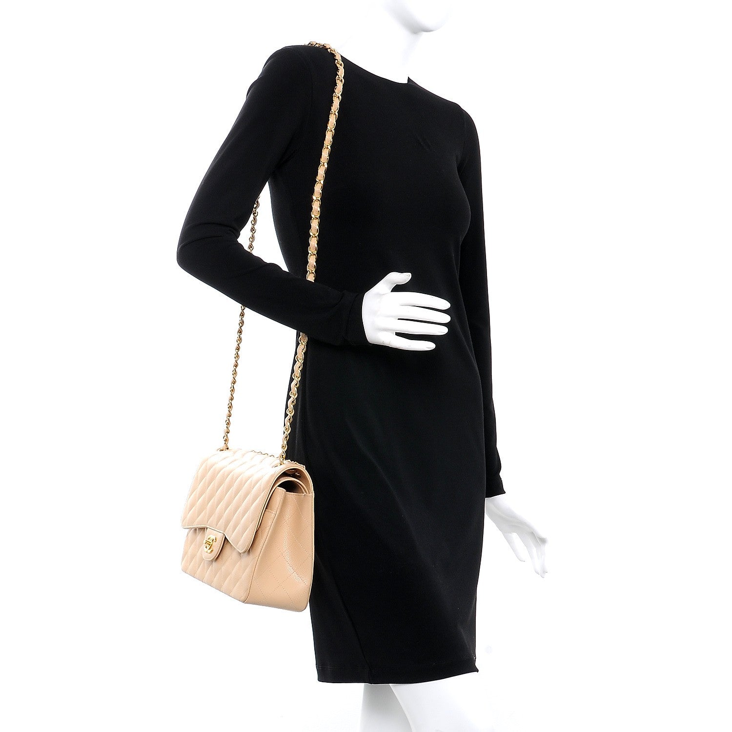 Chanel Caviar Quilted Jumbo Double Flap Light Beige 2 of 10