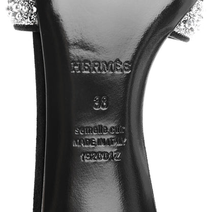 Hermes Suede Goatskin Crystal Oasis Sandals 38 Gris Argente Black 6 of 7