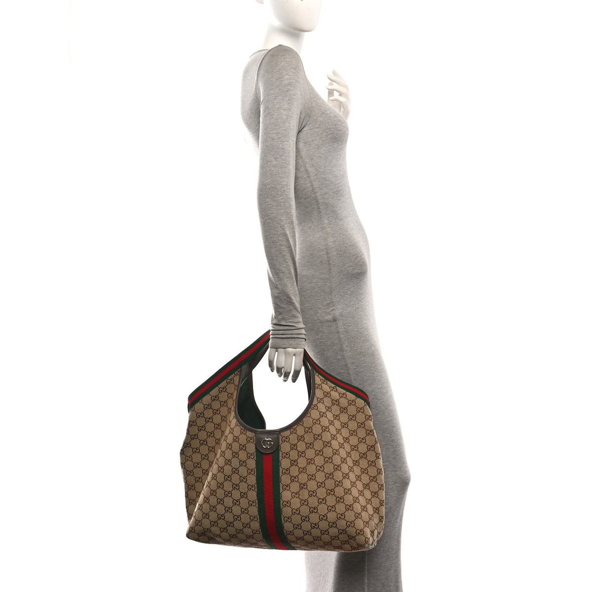 Gucci GG Monogram Web Large Giglio Tote Beige Brown 2 of 10