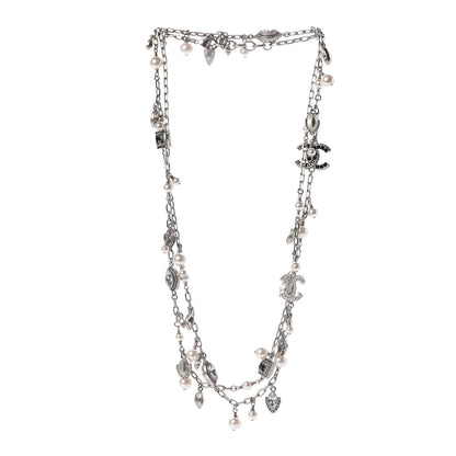 Chanel Pearl Baguette Crystal CC Long Necklace Silver 3 of 5