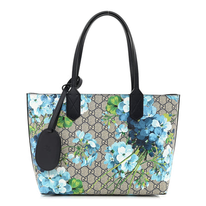 Gucci GG Supreme Monogram Blooms Small Reversible Tote Beige Blue Navy 1 of 17