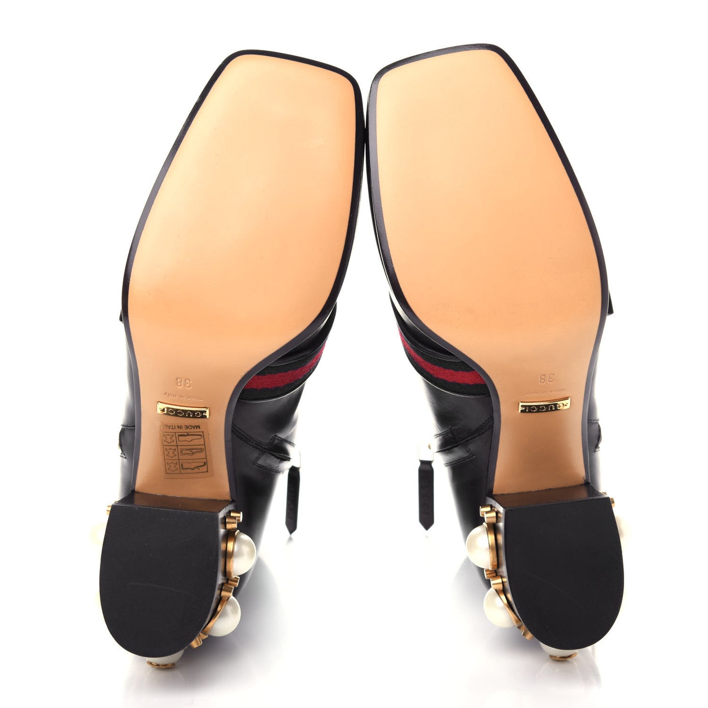 Betis Glamour Calfskin Web Pearl Embellished Peyton 75mm Ankle Boots 38 Black