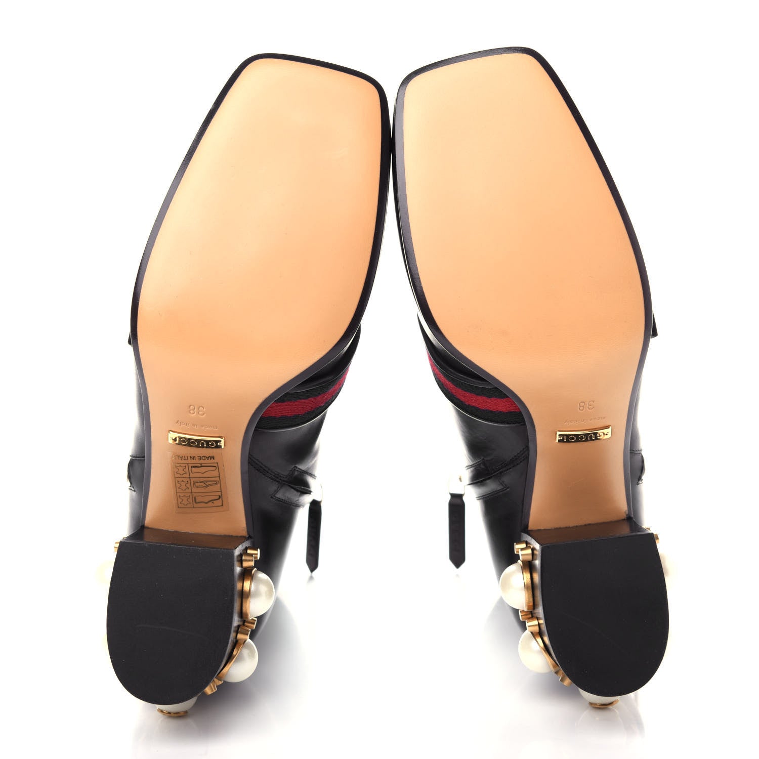Gucci Betis Glamour Calfskin Web Pearl Embellished Peyton 75mm Ankle Boots 38 Black 6 of 11