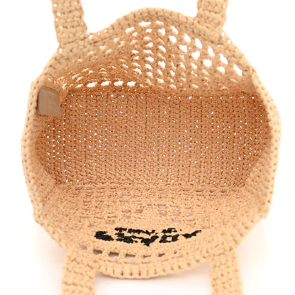 Prada Yarn Raffia Effect Crochet Logo Embroidered Small Tote Bag Naturale 5 of 9