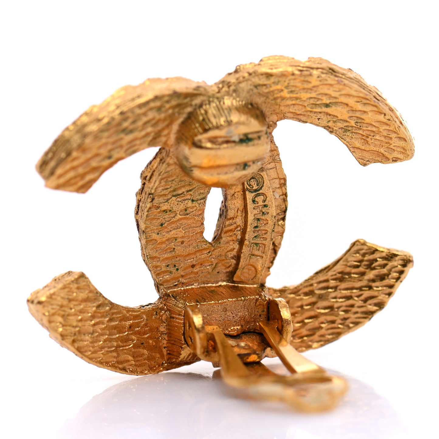 Quilted CC Clip On Earrings Gold