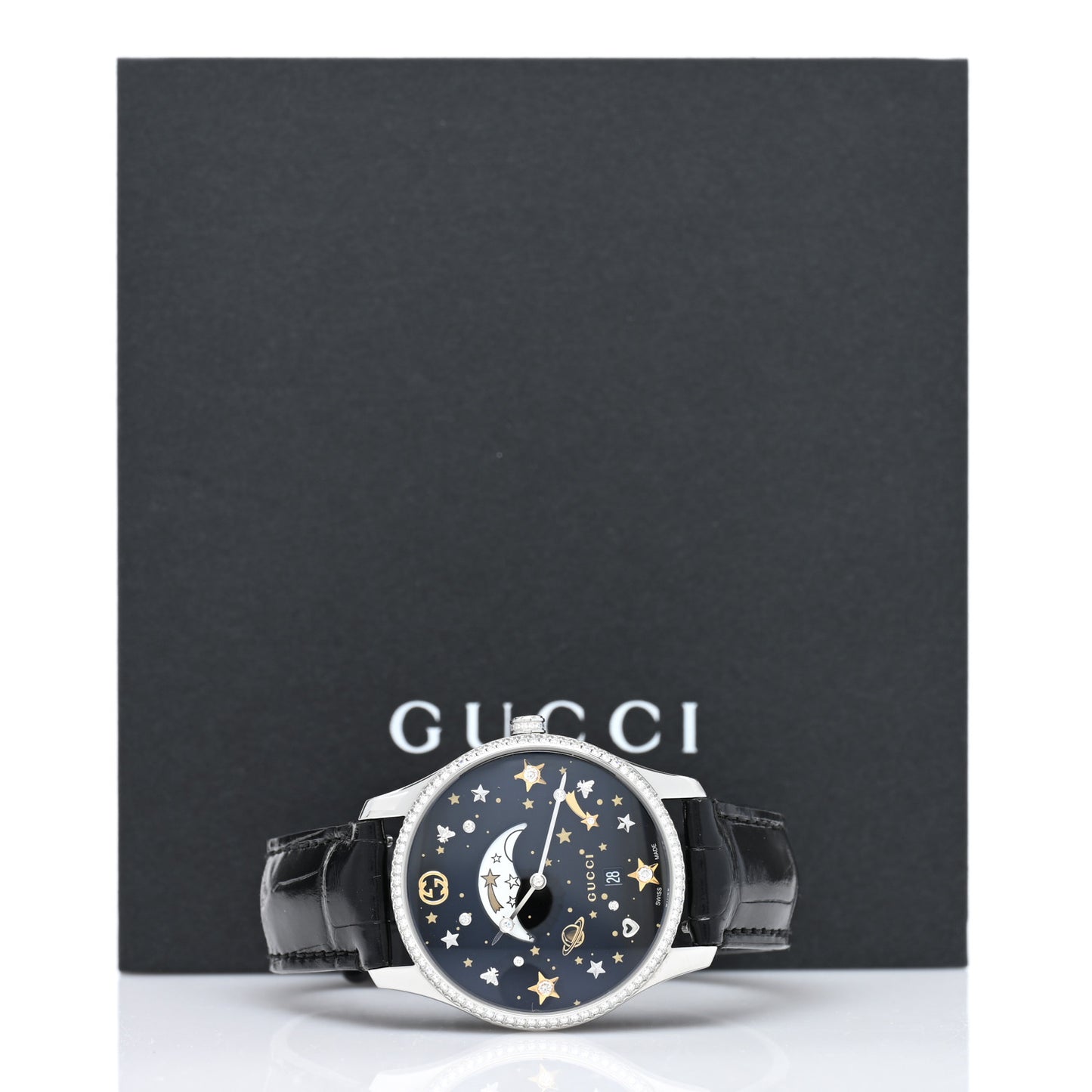 Stainless Steel Alligator Diamond Bezel 36mm G-Timeless Moonphase Star Planet Quartz Watch Black