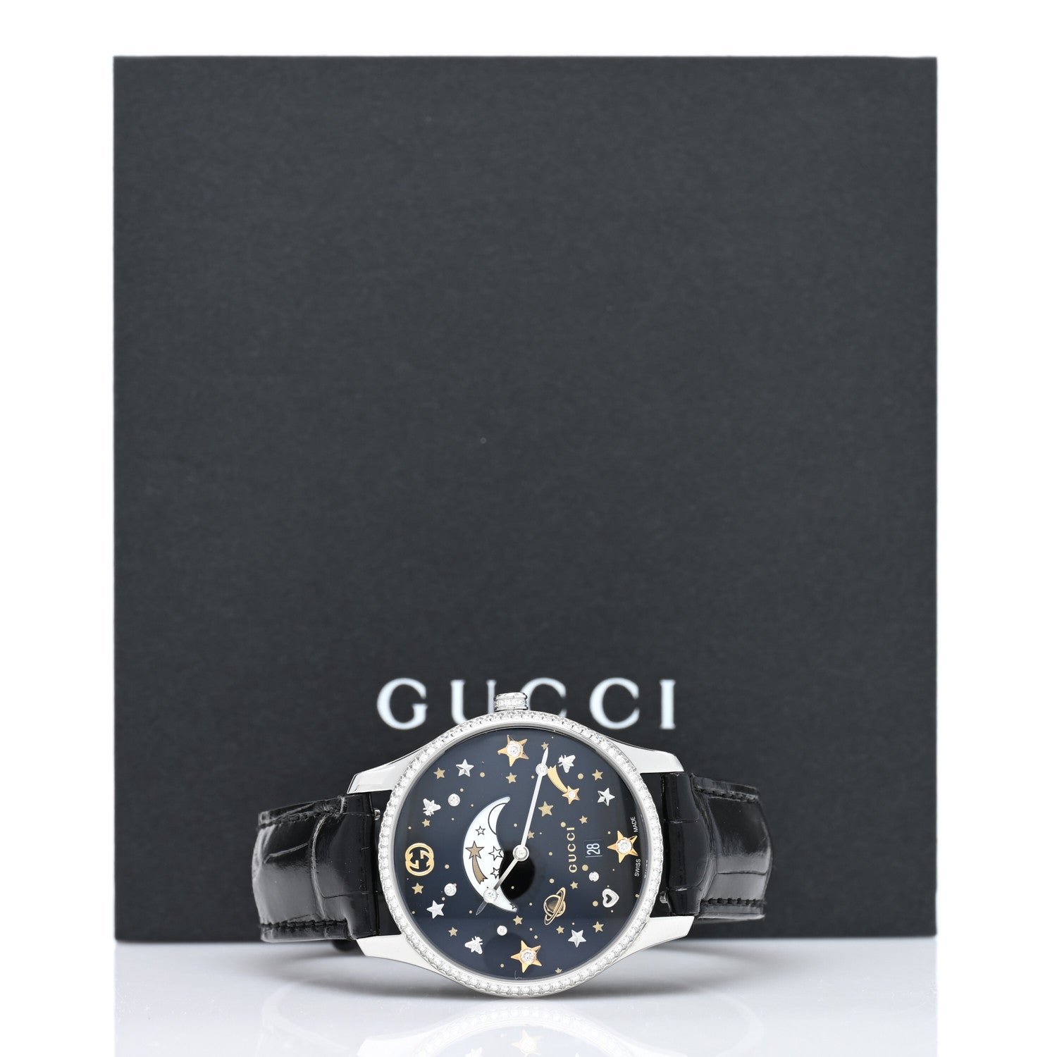 Gucci Stainless Steel Alligator Diamond Bezel 36mm G-Timeless Moonphase Star Planet Quartz Watch Black 5 of 5