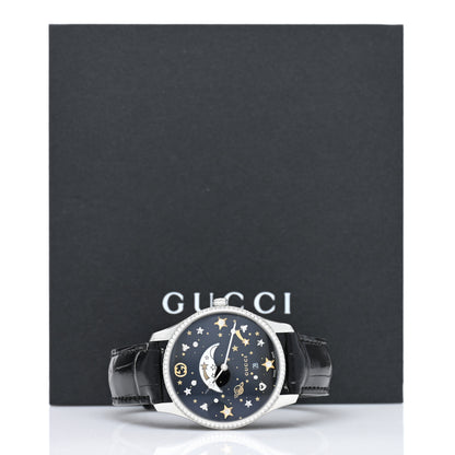 Gucci Stainless Steel Alligator Diamond Bezel 36mm G-Timeless Moonphase Star Planet Quartz Watch Black 5 of 5