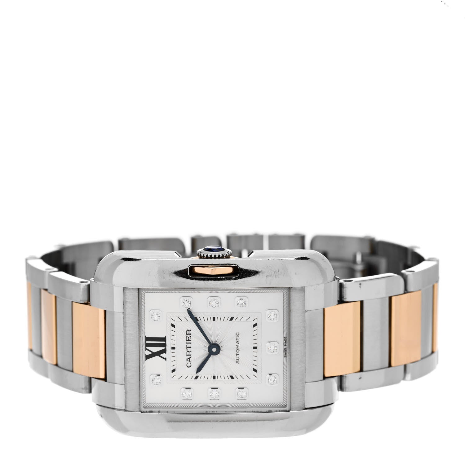 Cartier Stainless Steel 18K Pink Gold Diamond 30mm Tank Anglaise Automatic Watch 2 of 5