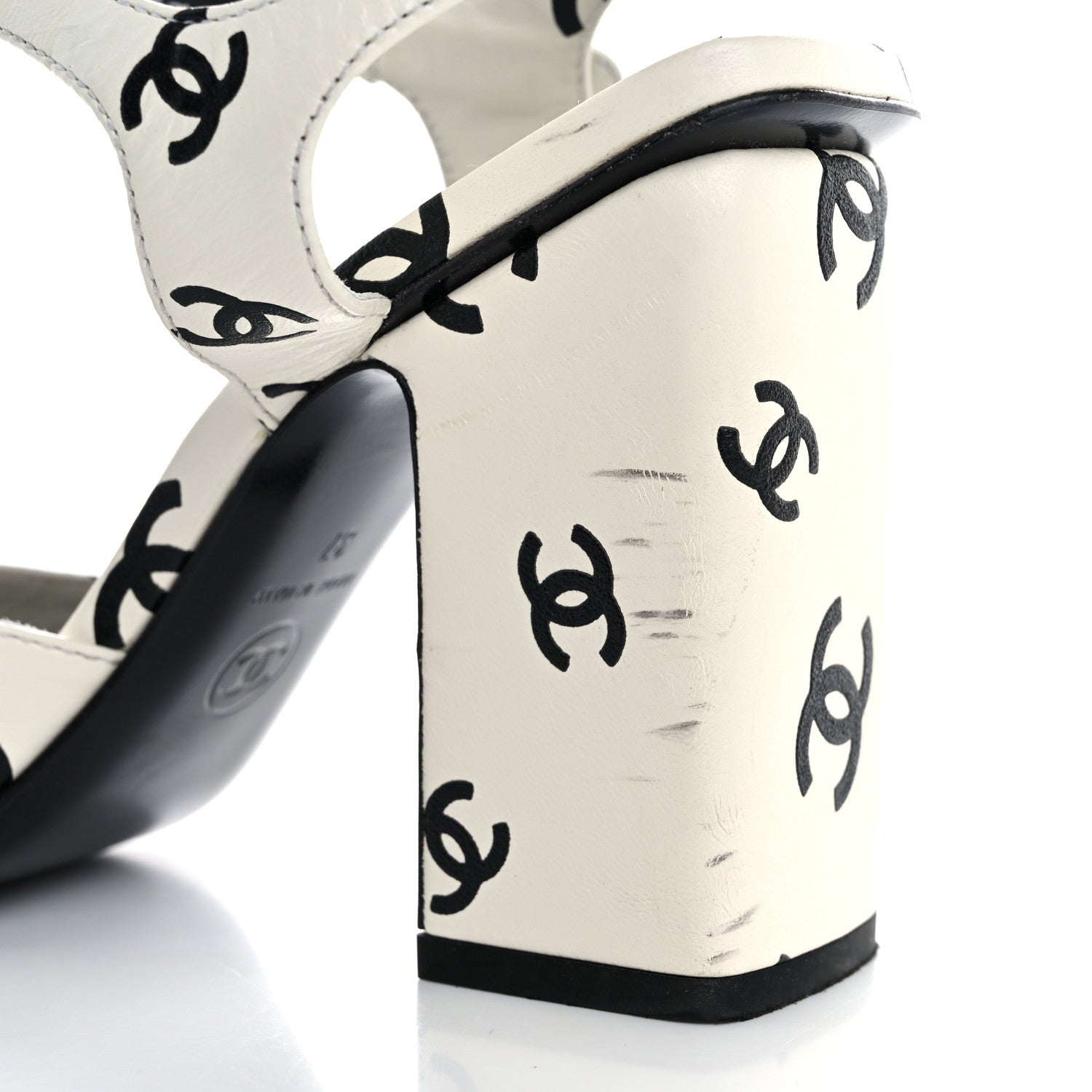 Chanel Printed Lambskin CC Platform Sandals 37 White Black 10 of 15