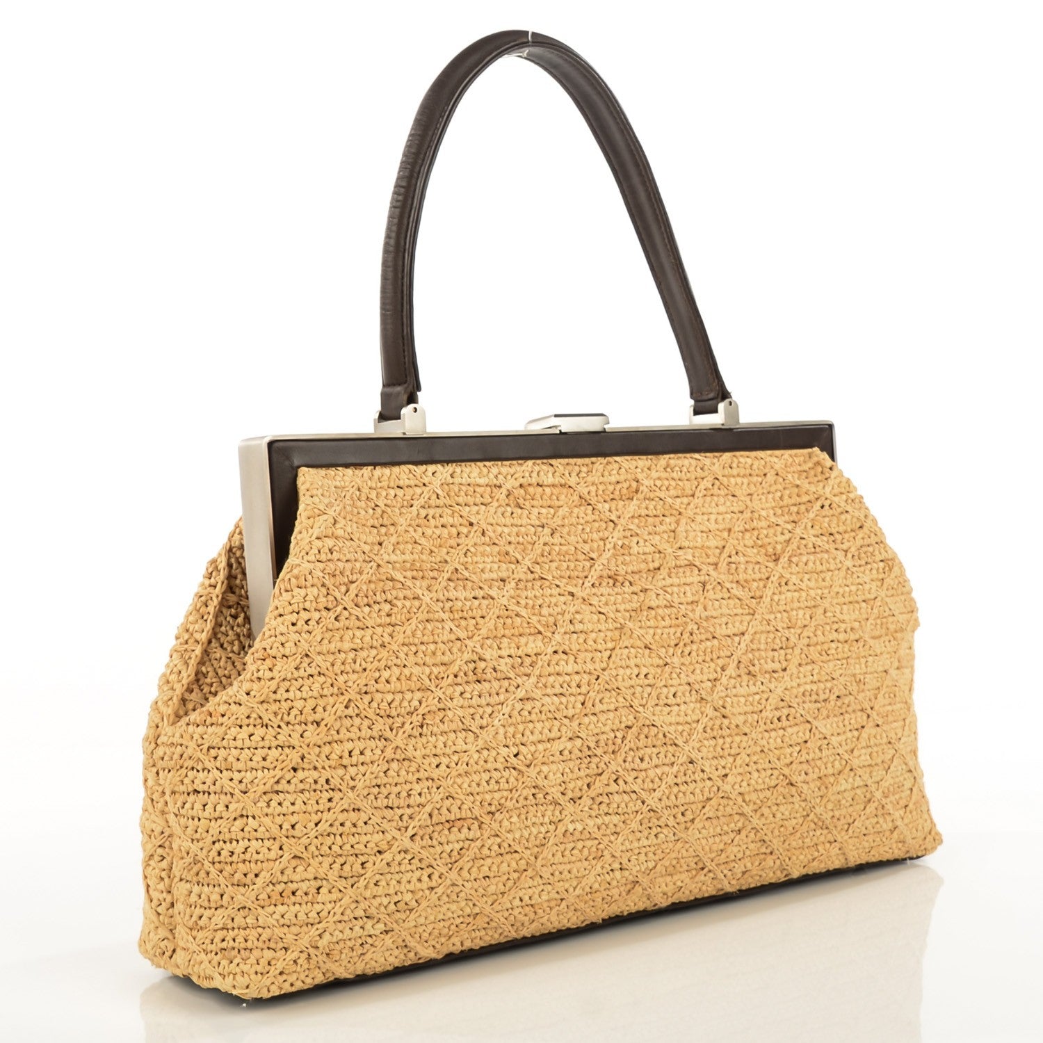 Chanel Woven Straw Raffia Framed Bag Brown 3 of 7