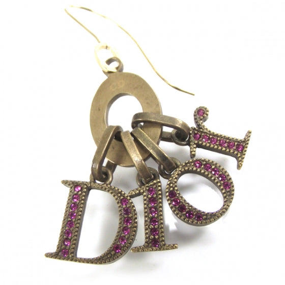 Christian Dior Crystal Logo Charm Earrings Pink 5 of 5