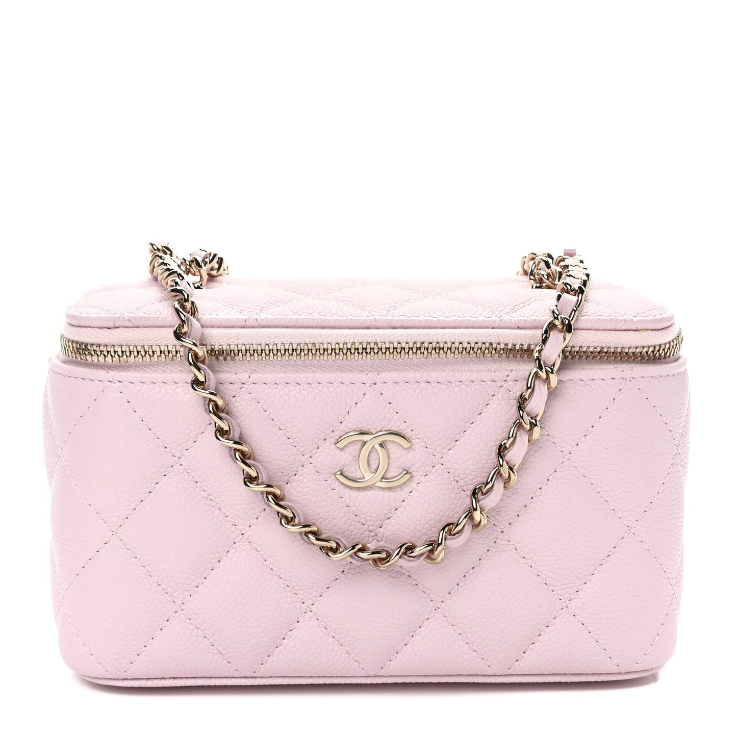 Caviar Quilted Small Vanity Case With Chain Pink