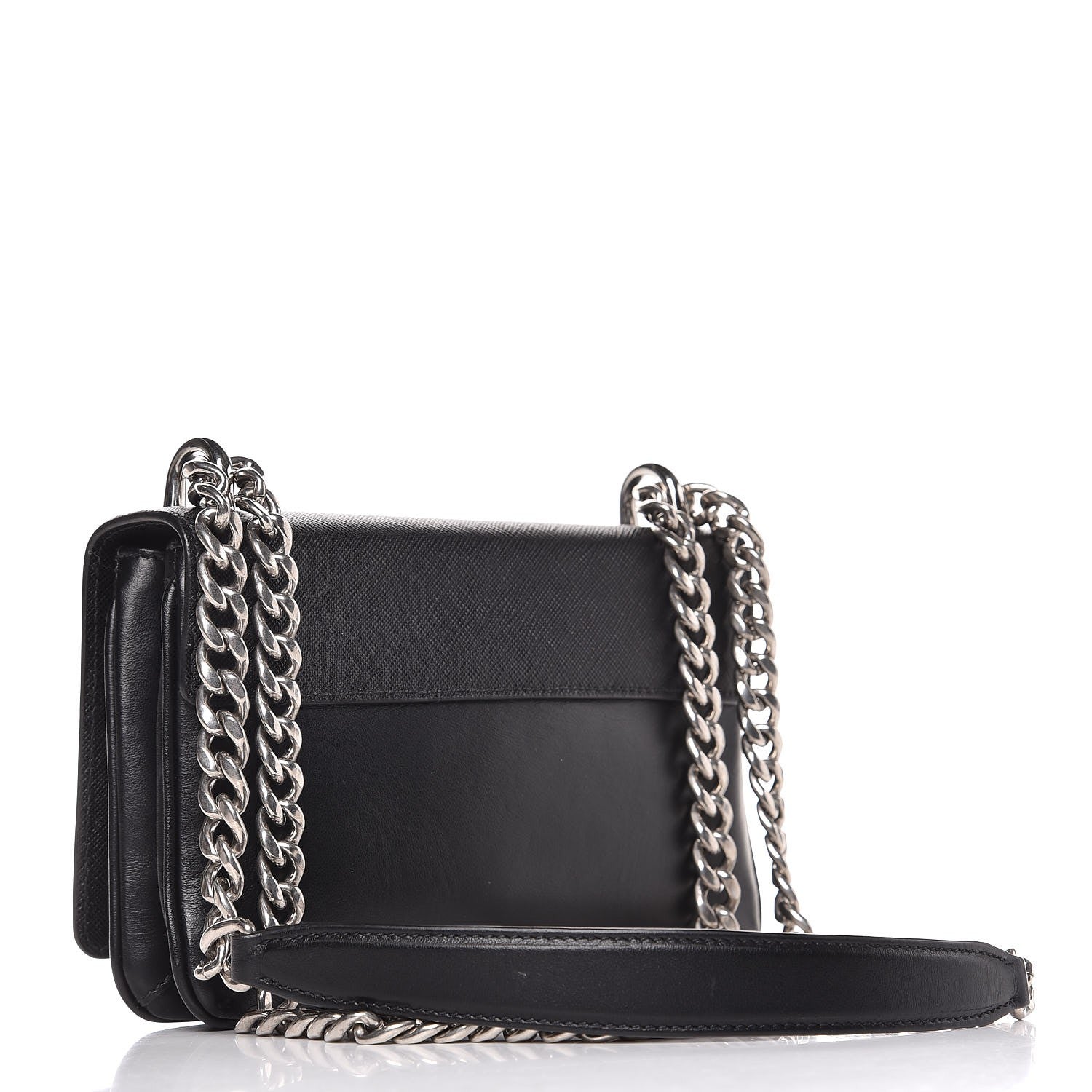 Prada Saffiano Soft Calf Chain Crossbody Bag Black 3 of 7