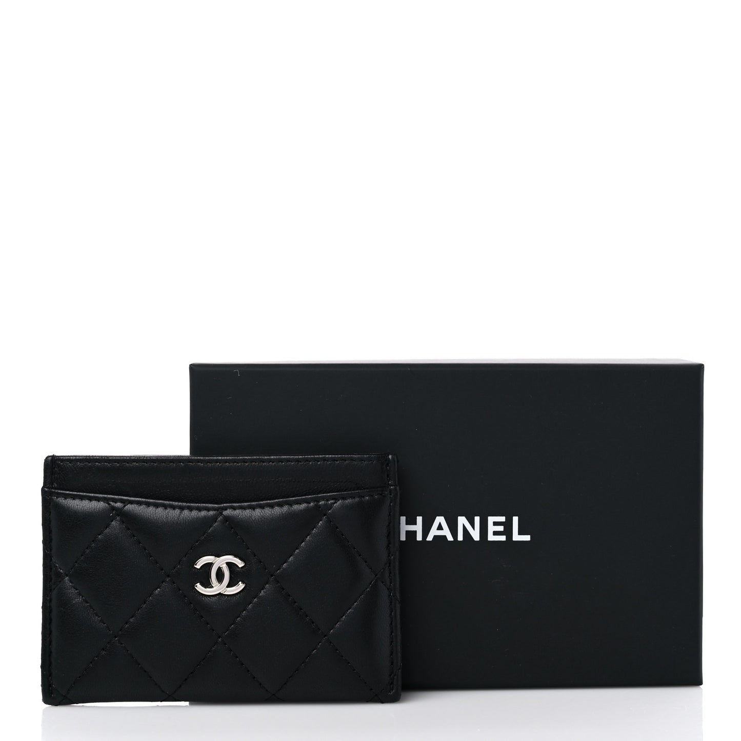 Lambskin Quilted Card Holder Black