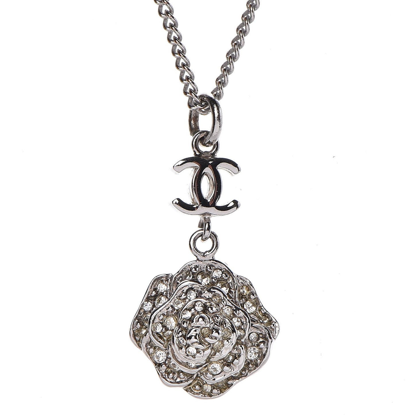 Swarovski Crystal Camellia CC Necklace Silver
