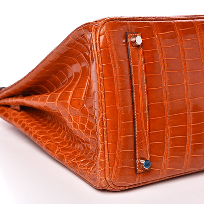 Hermes Shiny Porosus Crocodile Birkin 35 Orange 28 of 33